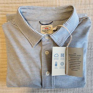 NWT Men's Faherty Movement Long Sleeve Polo / MEDIUM / BLUE WHITE STRIPE